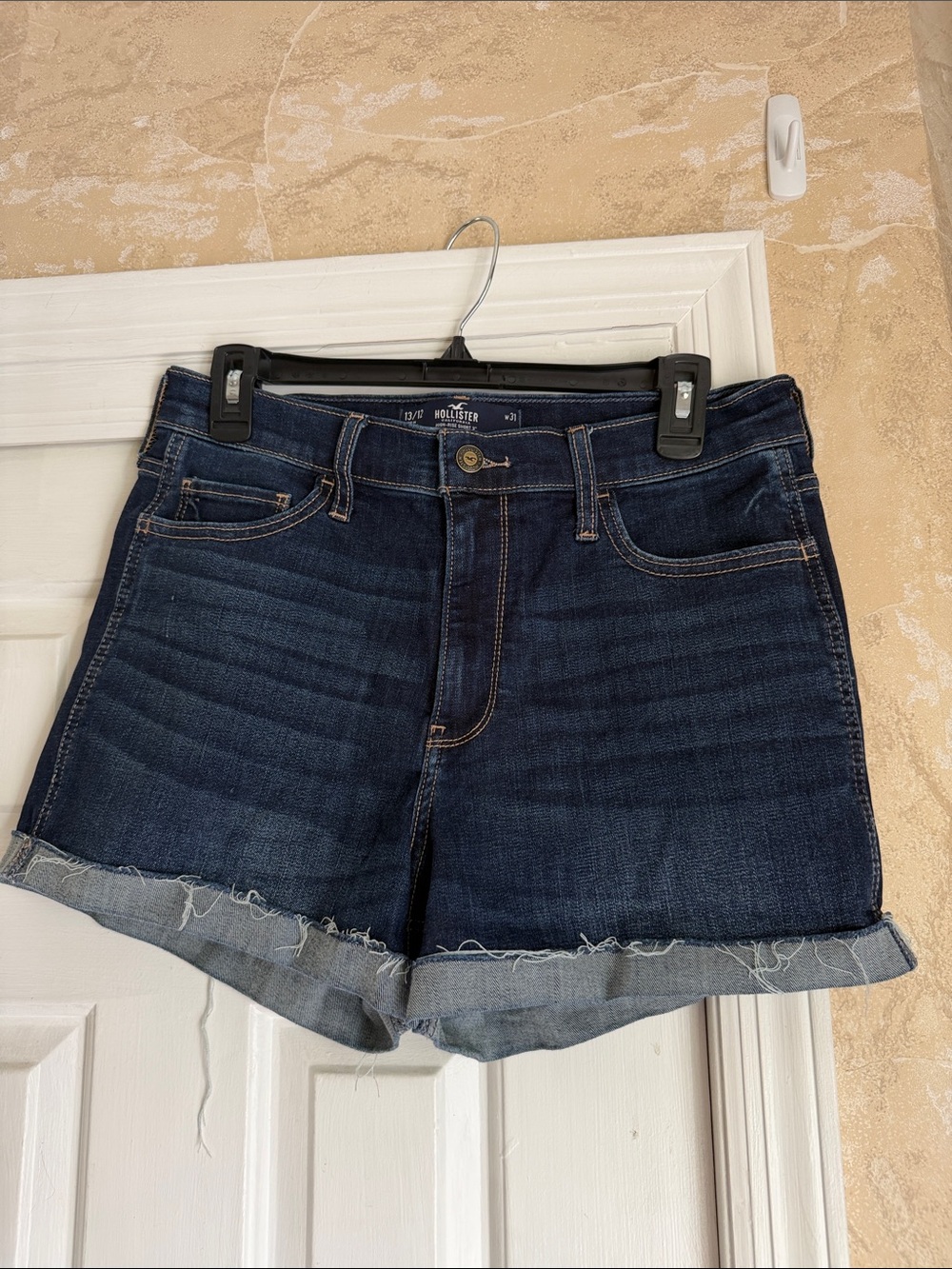 Hollister Dark Indigo Rolled Hem Denim Shorts